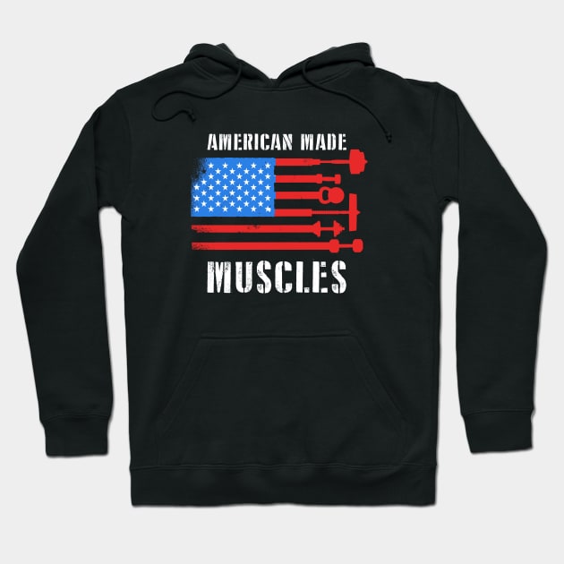 American Made Muscles - Stronger Everyday American Workout Bodybuilding Gym Athletic Powerlifting Weightlifting Apparel Hoodie by Elerve
